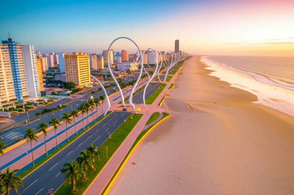 Orla de Atalaia, Aracaju, ao amanhecer, vista aérea.