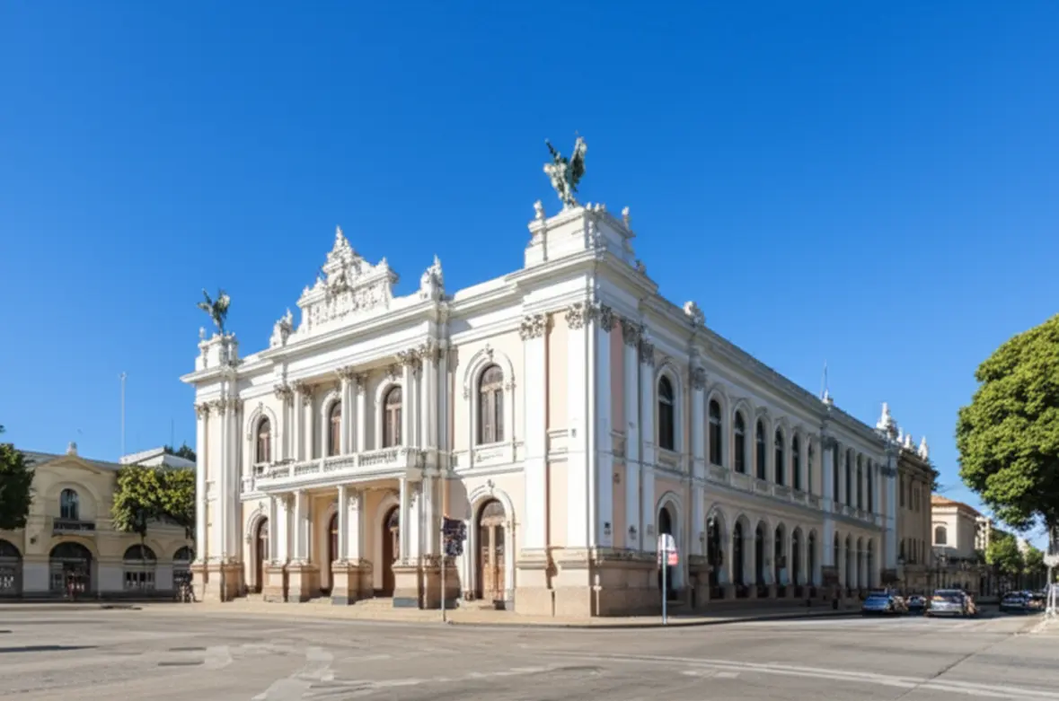 Fachada majestosa do Theatro Sete de Abril em Pelotas.