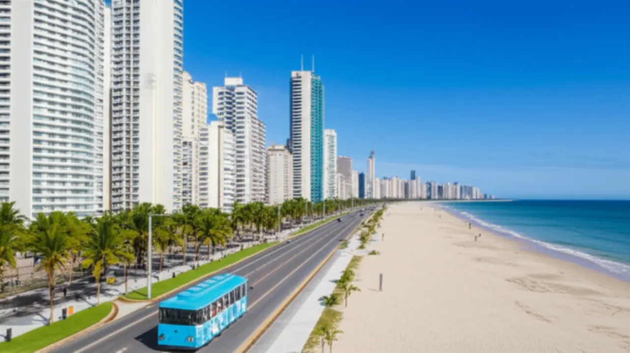 Ônibus Bondindinho na Avenida Atlântica de Balneário Camboriú.