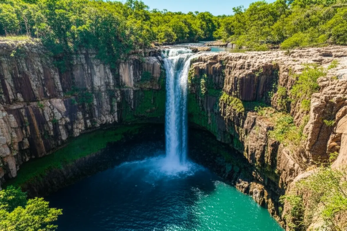 Vista panorâmica da Cachoeira Serra Azul em Nobres.