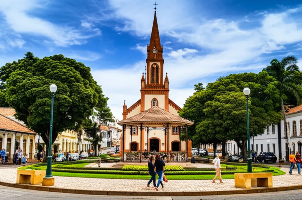 Praça e Igreja Luterana em Domingos Martins.