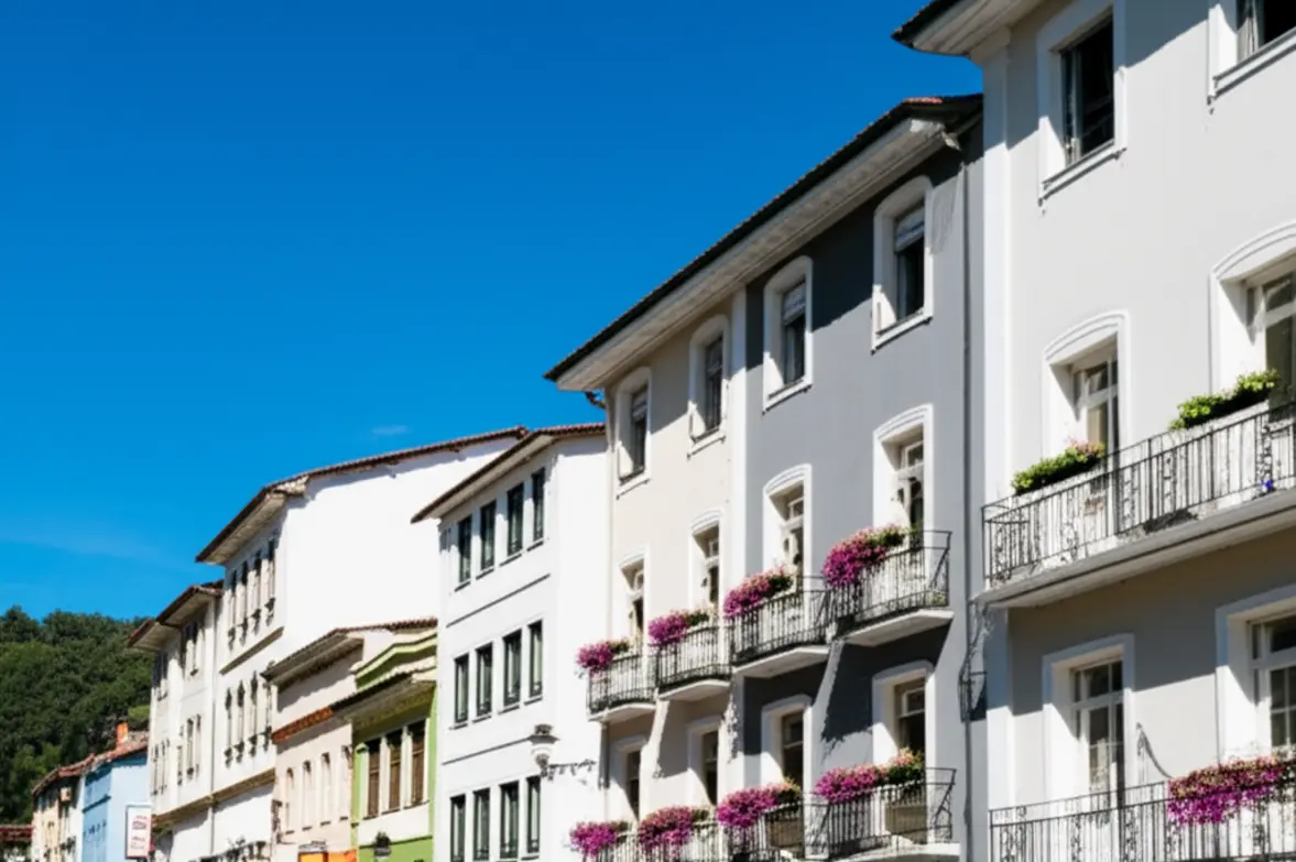 Rua tranquila no centro de São Lourenço com arquitetura tradicional e hotéis.