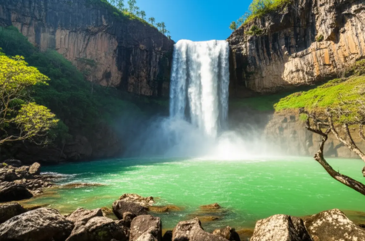 Cachoeira imponente Salto do Rio Preto no Parque Nacional da Chapada dos Veadeiros.