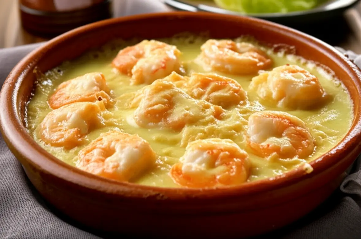 Prato de Chiclete de Camarão cremoso em restaurante de Maceió.