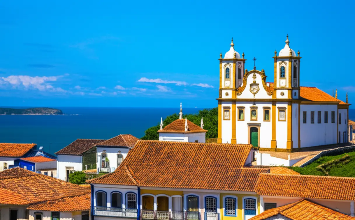 Vista da Cidade Histórica de Porto Seguro em uma falésia.