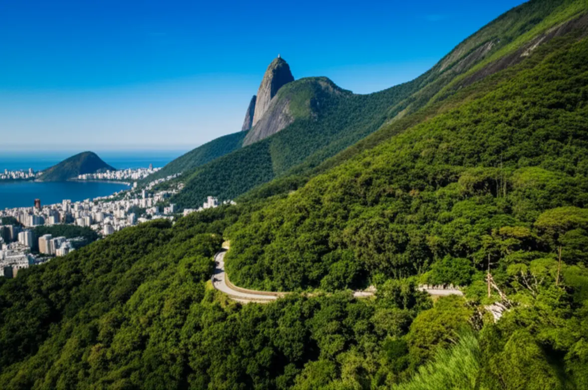 Trilha na Floresta da Tijuca mostrando a natureza exuberante do Rio de Janeiro.
