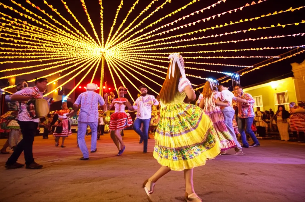 Festa de São João Forró Caju em Aracaju com casais dançando.
