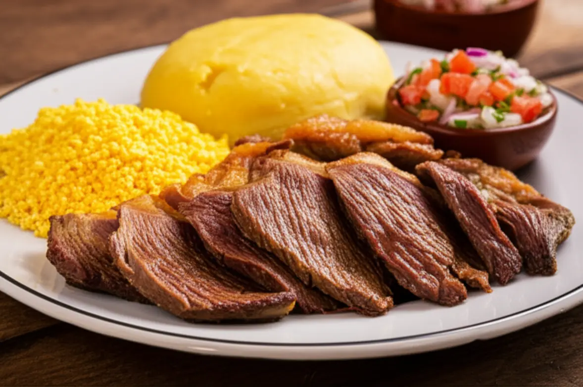 Prato de Carne de Sol com Aipim, típico da culinária baiana.