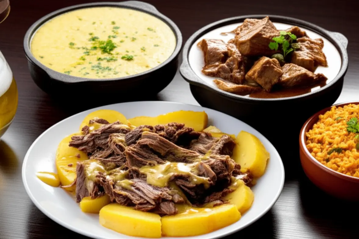 Pratos autênticos de carne de sol com macaxeira e rubacão da culinária de Campina Grande.