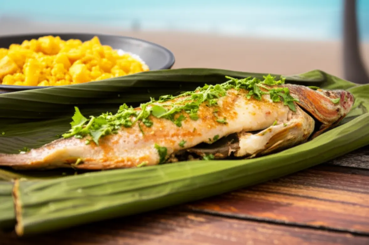 Prato de Peixe na Folha de Bananeira, culinária caiçara.
