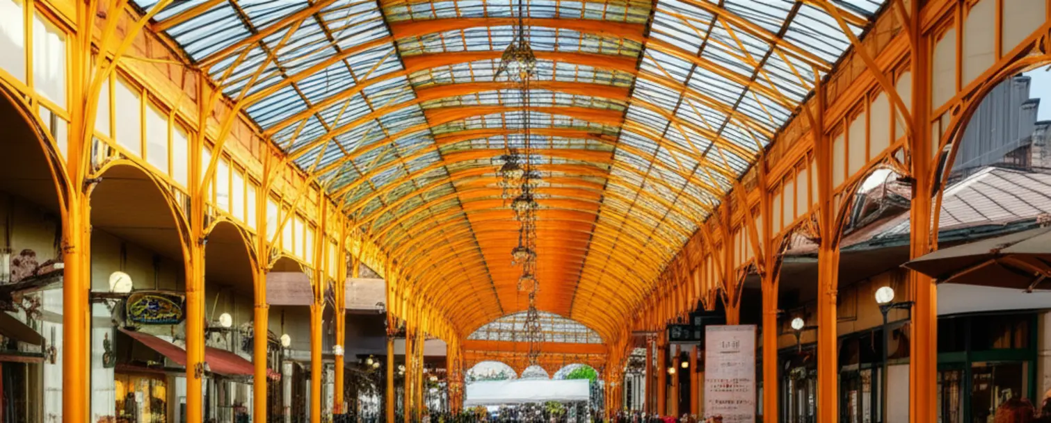 Fotografia da Rua Coberta de Gramado com cafés e lojas.