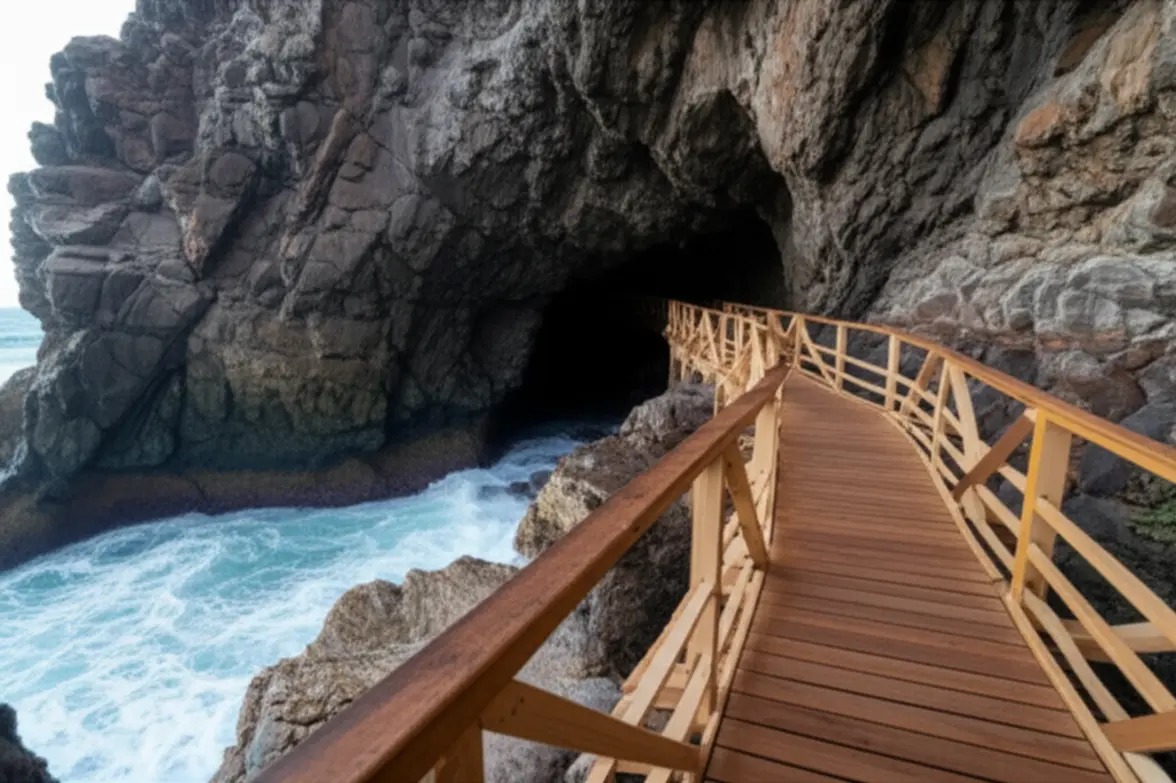 Fotografia da Gruta das Encantadas, uma cavidade rochosa na costa da Ilha do Mel.