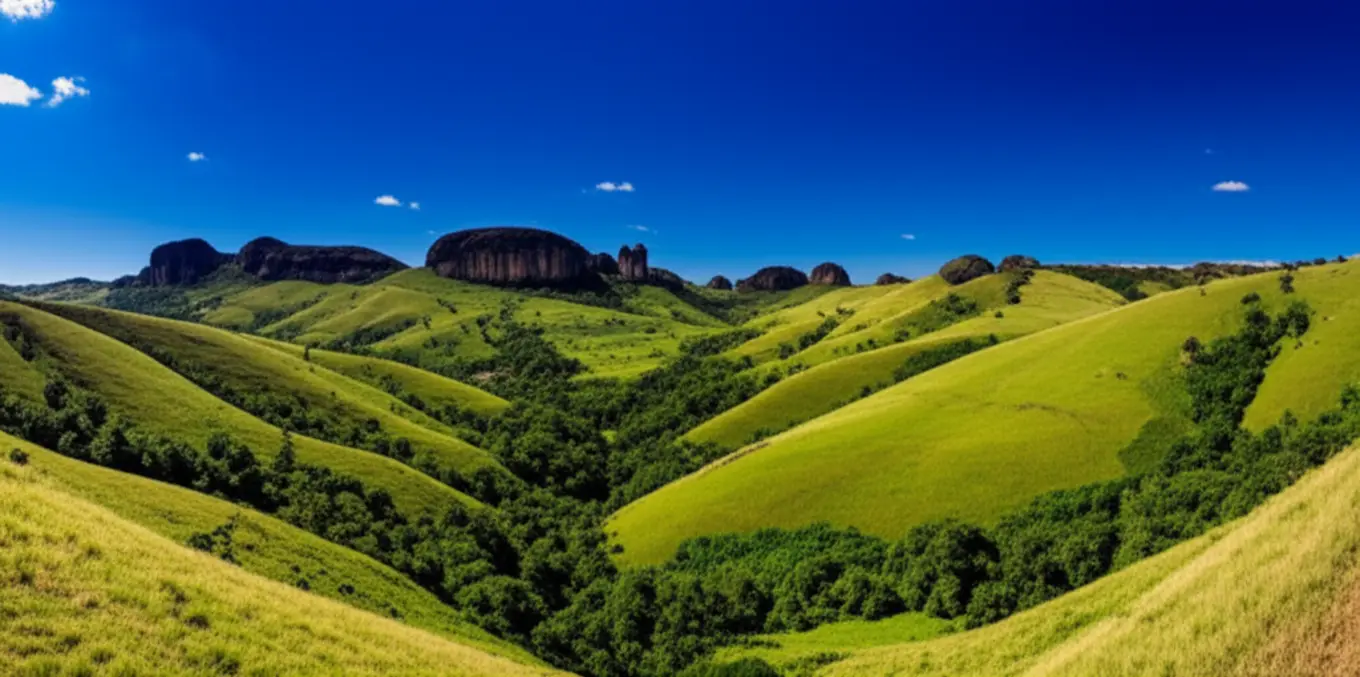 Paisagem deslumbrante de Conceição do Ibitipoca com montanhas e céu azul.