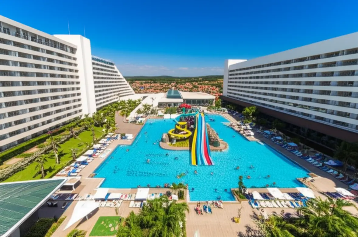 Vista aérea de um grande parque aquático de resort em Caldas Novas.