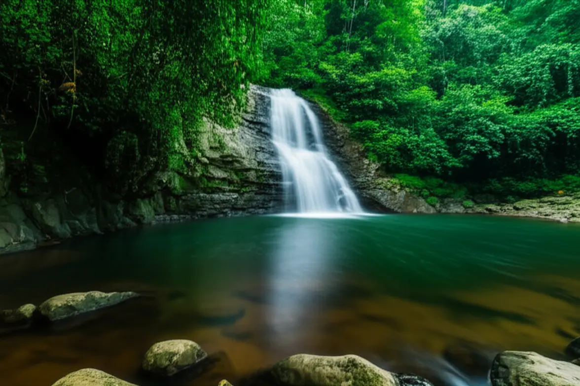 Foto de longa exposição da Cachoeira do Tijuípe, Itacaré.