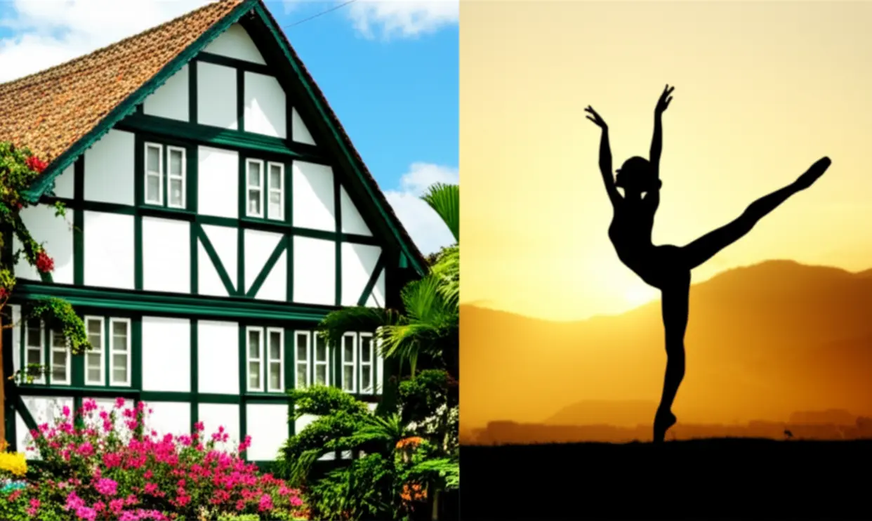 Fotografia de Joinville combinando elementos de arquitetura alemã, dança e natureza exuberante.