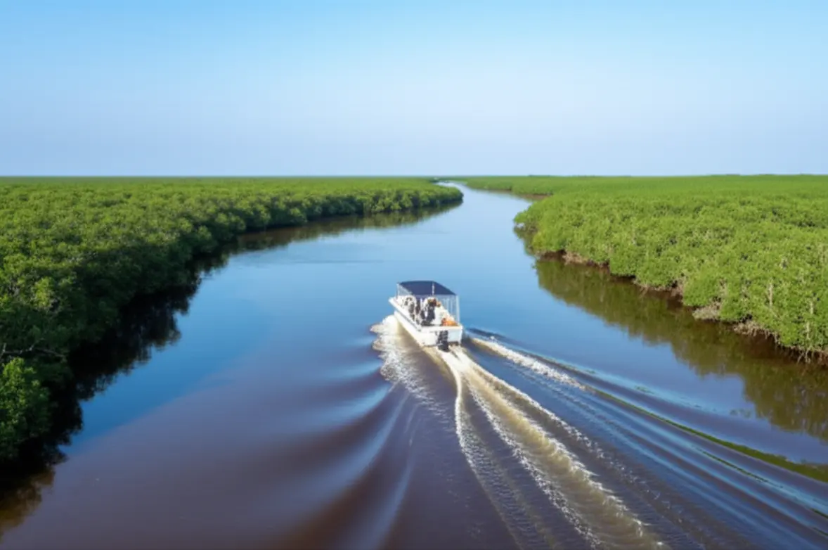 Lancha voadeira navegando rapidamente pelo Rio Preguiças em direção a Atins.