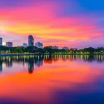 Vista panorâmica do Lago Igapó com o horizonte urbano de Londrina ao fundo.
