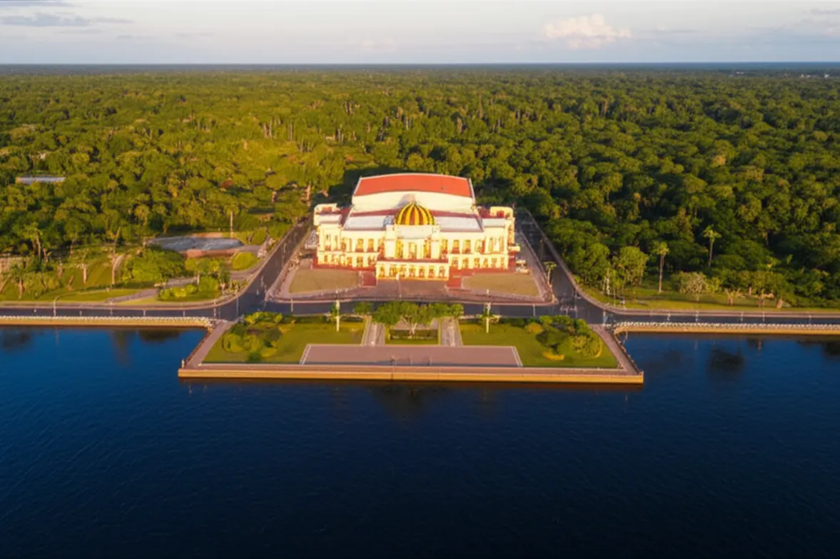 Teatro Amazonas e Floresta Amazônica em Manaus.