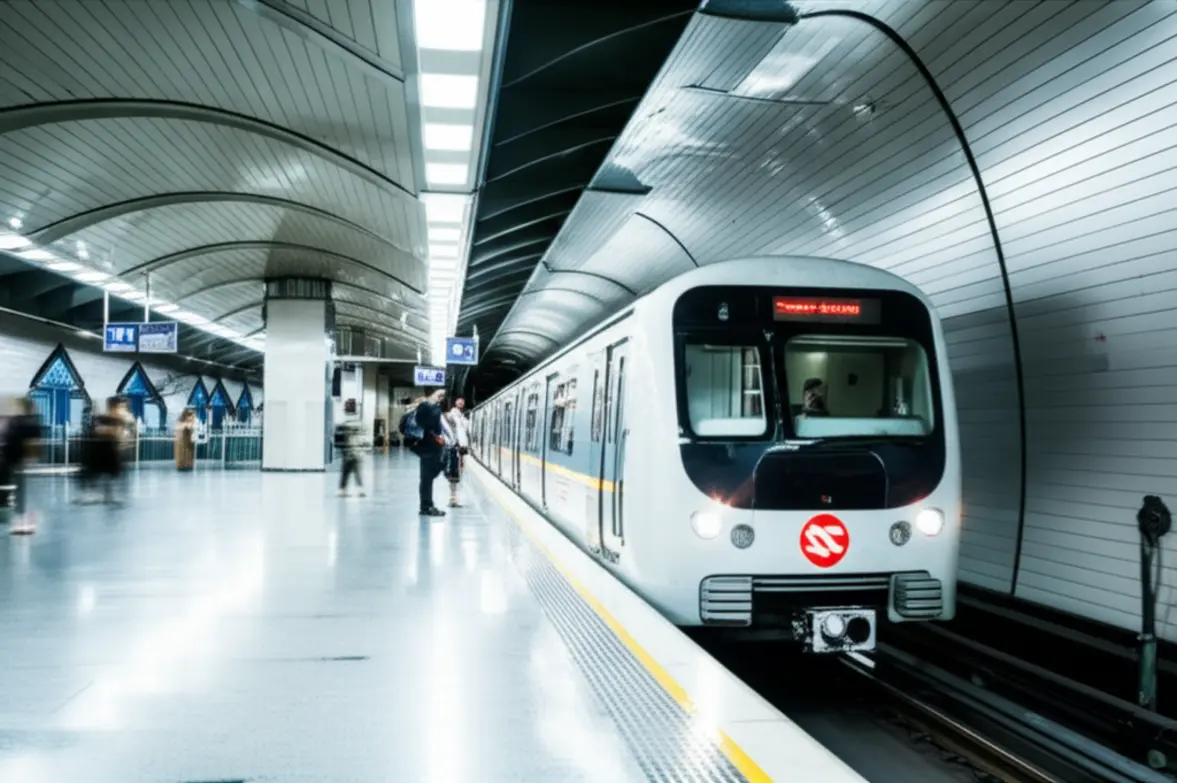 Interior moderno e movimentado de uma estação do Metrô de São Paulo.