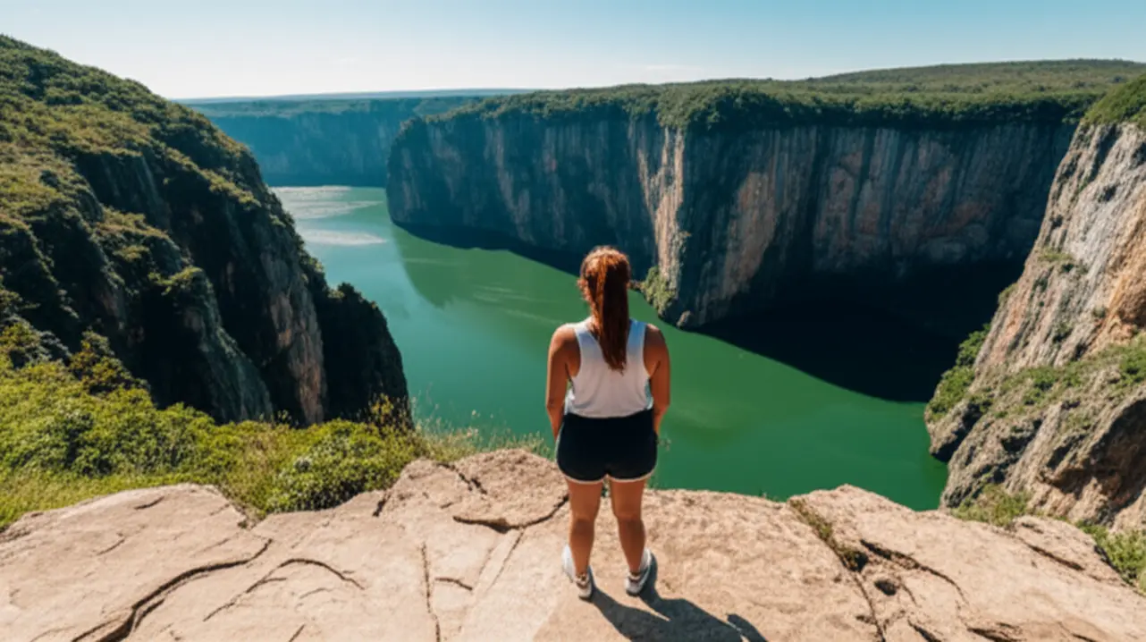 Viajante no Mirante dos Cânions, Lago de Furnas.