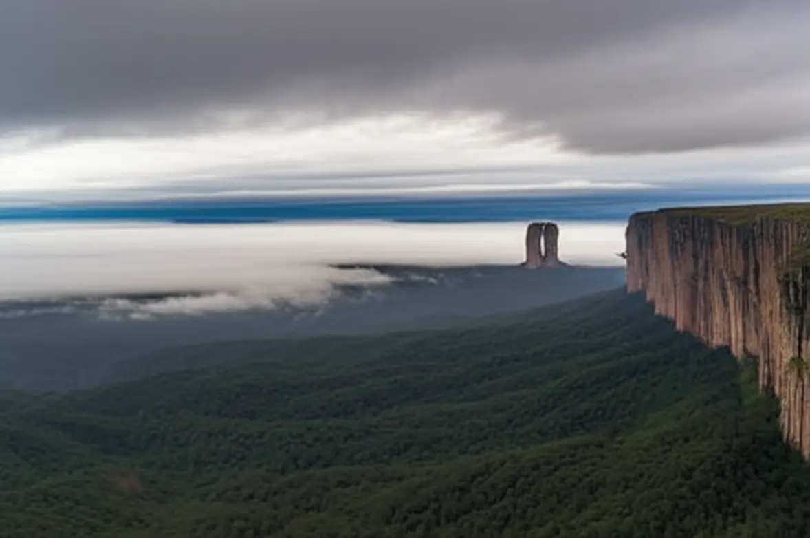 Vista do Morro da Igreja mostrando a formação rochosa da Pedra Furada, Urubici.