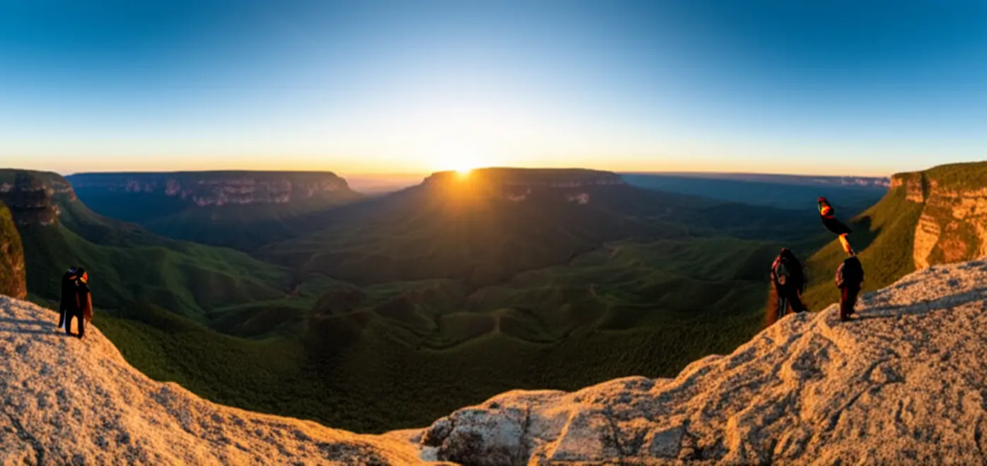 Pôr do sol no Morro do Pai Inácio com vista panorâmica da Chapada Diamantina.