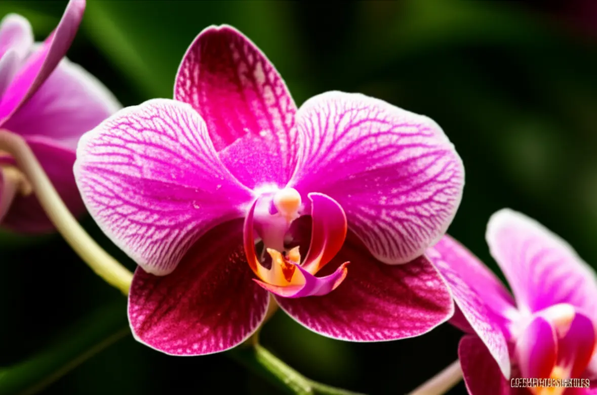 Close-up detalhado e em alta resolução de uma orquídea rara e colorida.