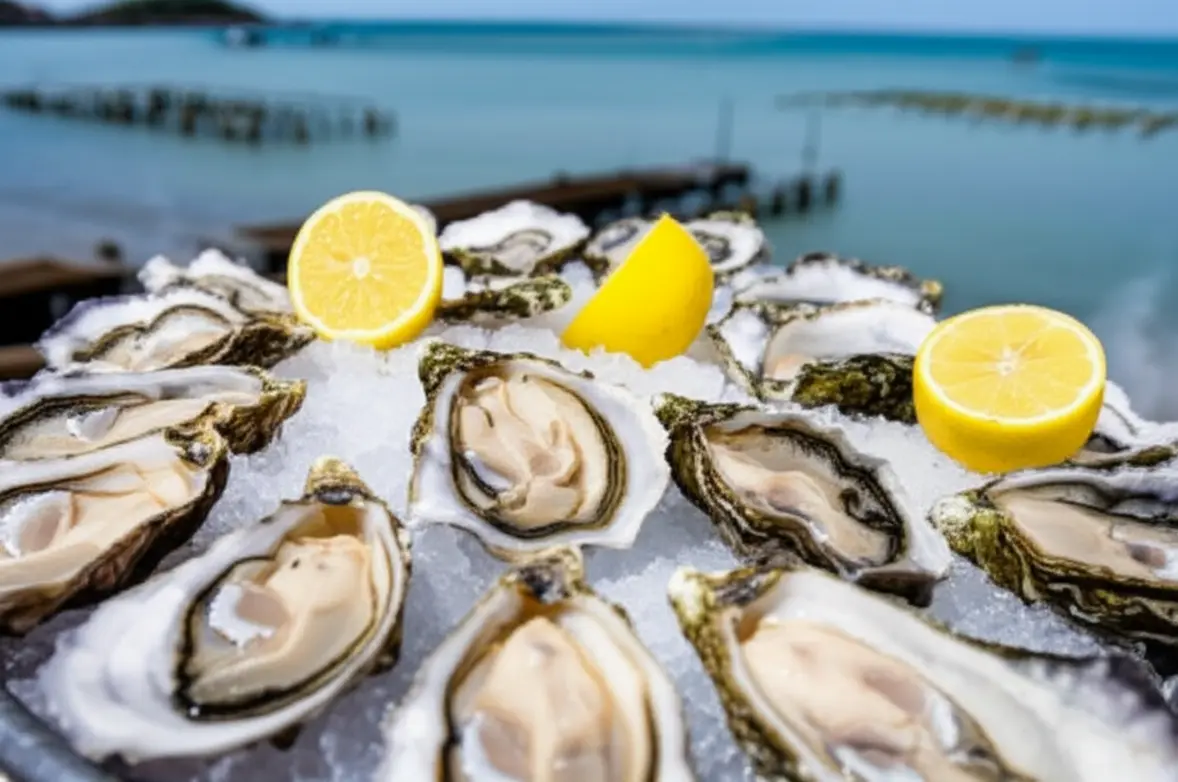Prato de ostras frescas in natura com limão.