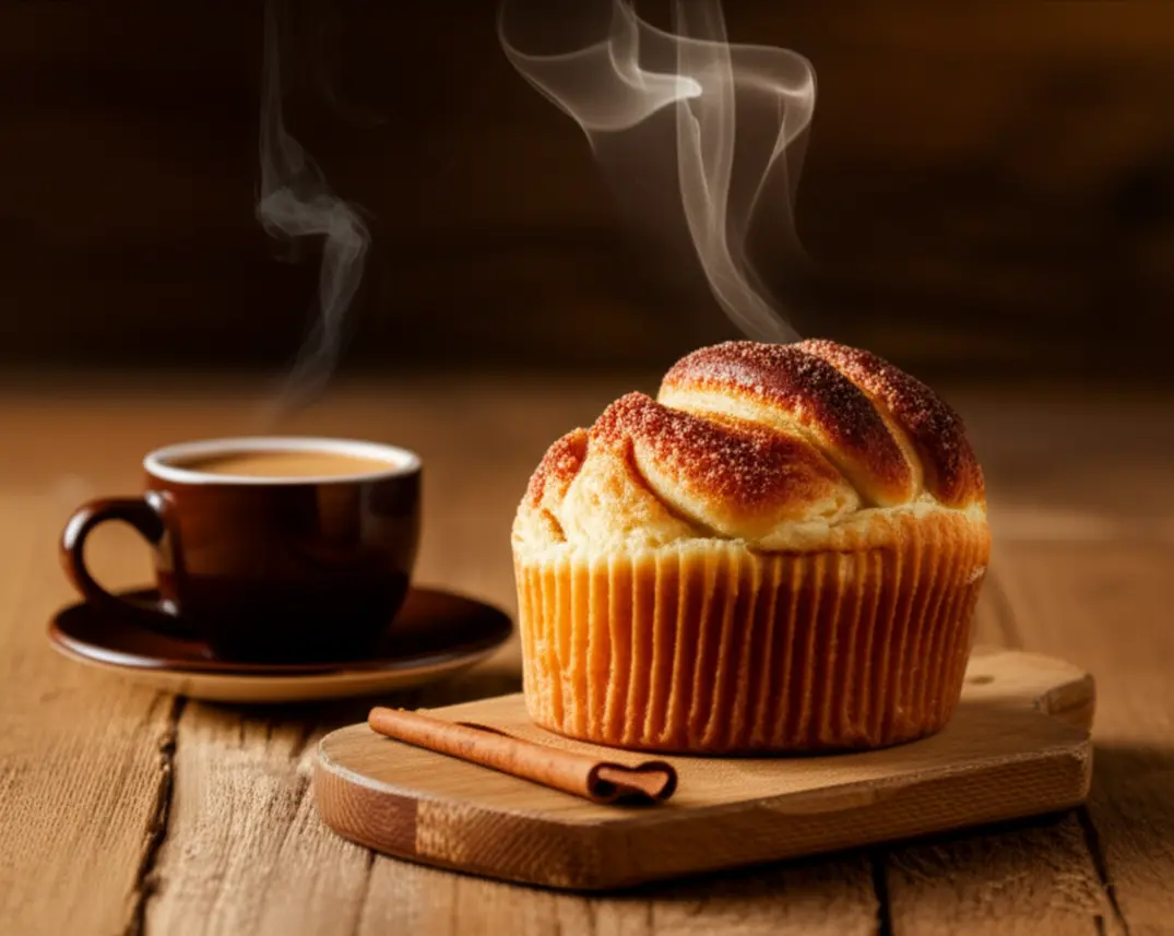 Pão de canela tradicional de Ibitipoca em uma mesa de madeira.