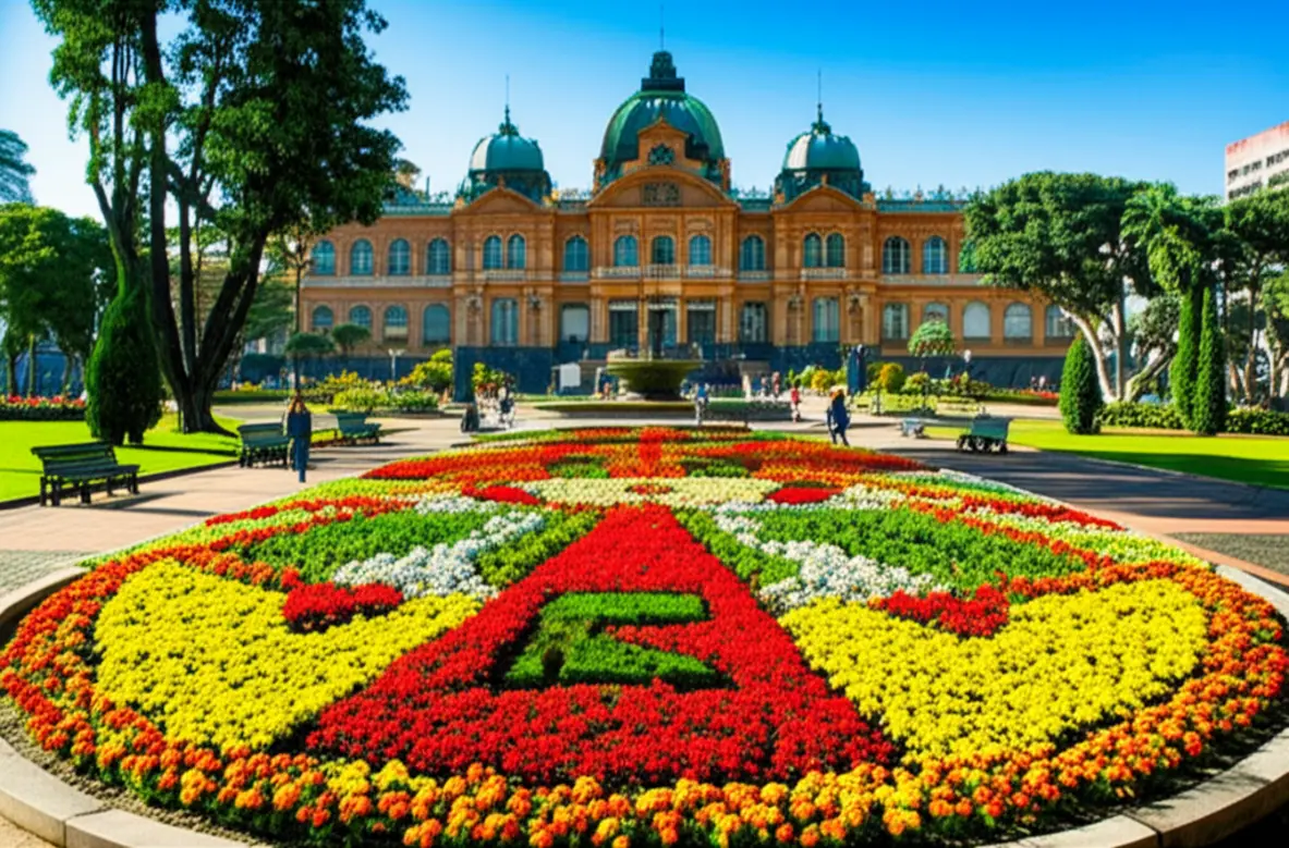 Pessoas passeando perto do Calendário Floral no Parque José Affonso Junqueira.