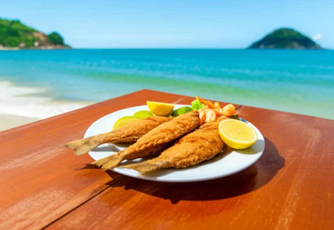 Peroá frito e frutos do mar servidos em quiosque na Curva da Jurema.