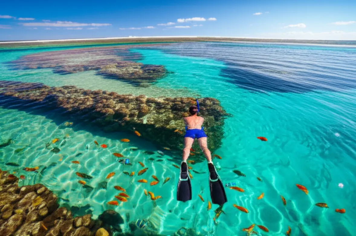 Pessoa praticando snorkel em piscinas naturais de Japaratinga com águas cristalinas.