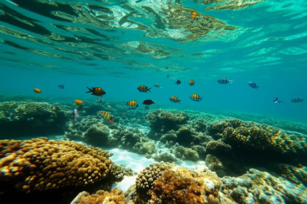 Snorkeling nas piscinas naturais da Praia do Forte com peixes tropicais.