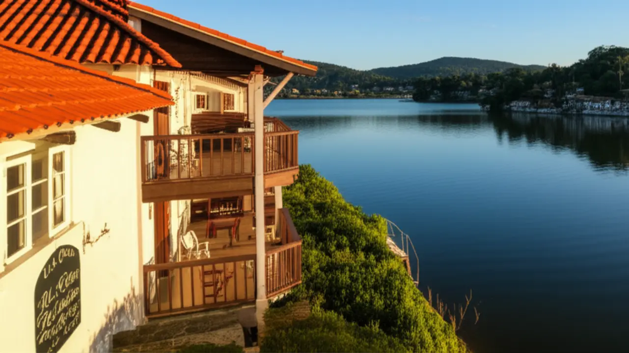 Pousada charmosa na Lagoa da Conceição com vista para a água.