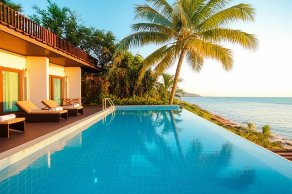 Piscina de pousada com vista para o mar em Penha