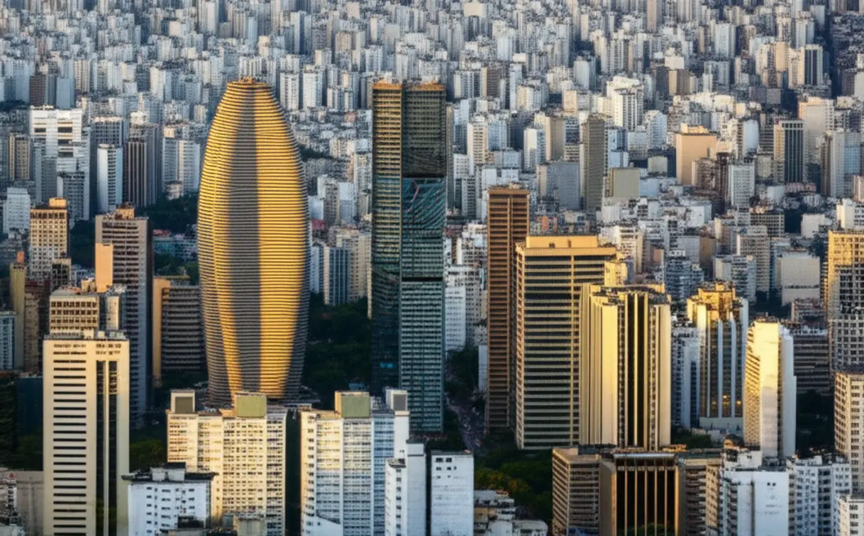 Skyline de São Paulo ao pôr do sol, símbolo da cidade que nunca dorme.