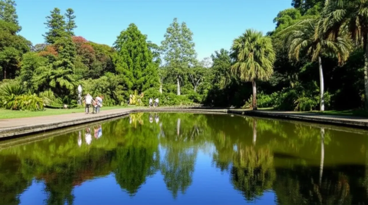 Pessoas caminhando tranquilamente pelas trilhas do Jardim Botânico de Londrina.