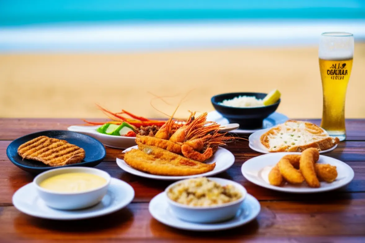 Prato farto de Sequência de Camarão e frutos do mar frescos.