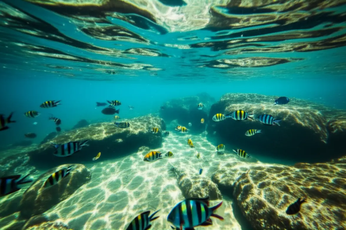 Mergulho ecológico e snorkel em piscinas naturais na Praia da Sepultura em Bombinhas.