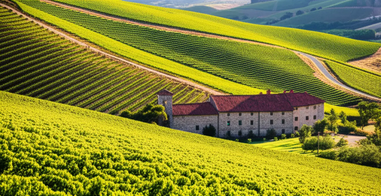 Vista panorâmica do Vale dos Vinhedos em Bento Gonçalves na hora dourada.