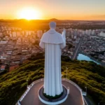 Estátua do Padre Cícero em Juazeiro do Norte durante o pôr do sol.