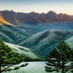 Campos de Urubici cobertos de geada e araucárias ao amanhecer, Serra Catarinense.