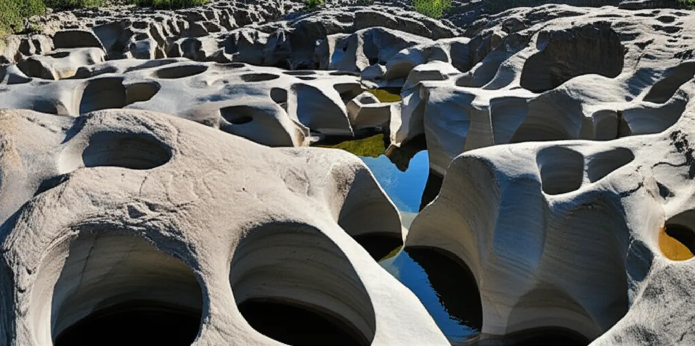 Formações rochosas cinzentas e surrealistas do Vale da Lua, esculpidas pela água.