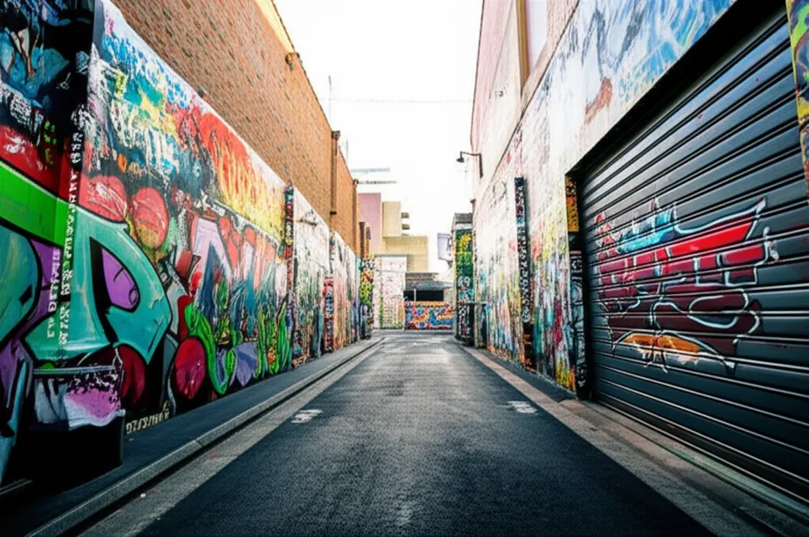 Viela Hosier Lane em Melbourne repleta de grafites coloridos e vibrantes.