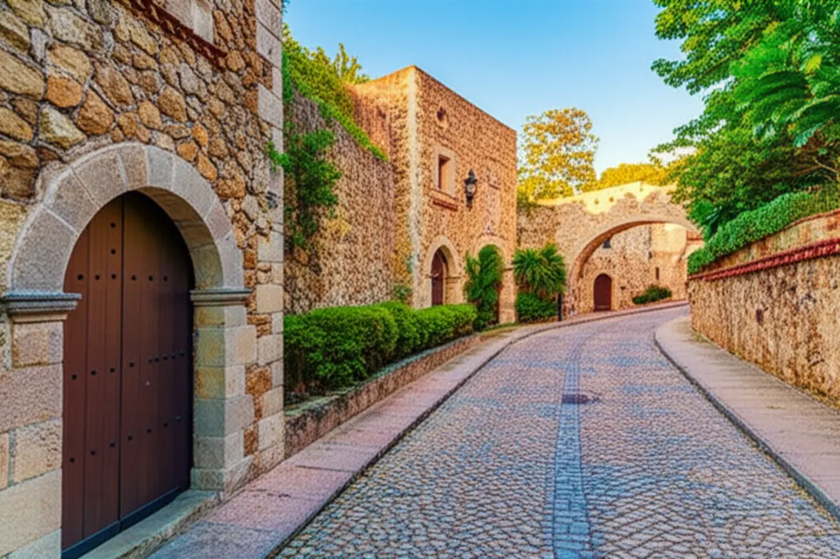 Vista arquitetônica da vila de pedra de Altos de Chavón em La Romana.