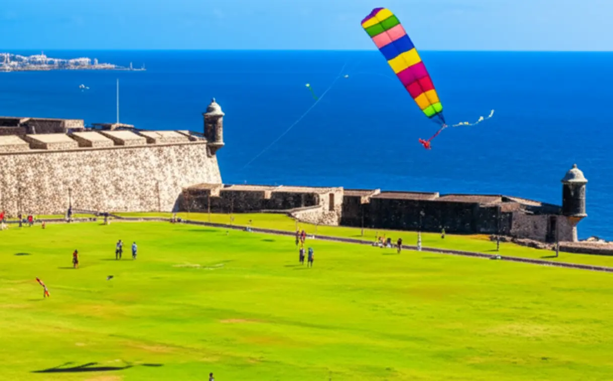 Forte histórico de pedra à beira-mar em San Juan, Porto Rico.