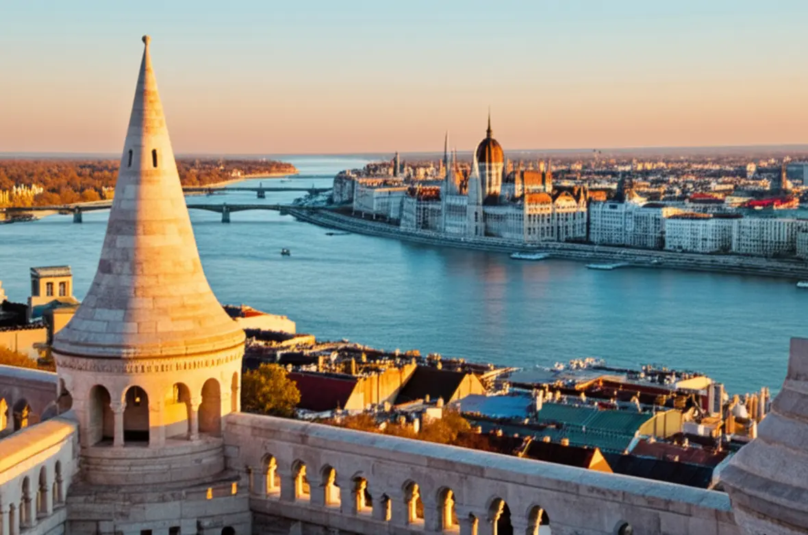 Vista panorâmica do Parlamento Húngaro a partir do Bastião dos Pescadores.