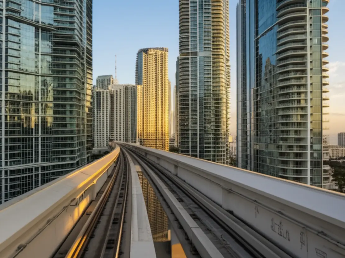 Vista panorâmica dos modernos arranha-céus de vidro no bairro de Brickell.