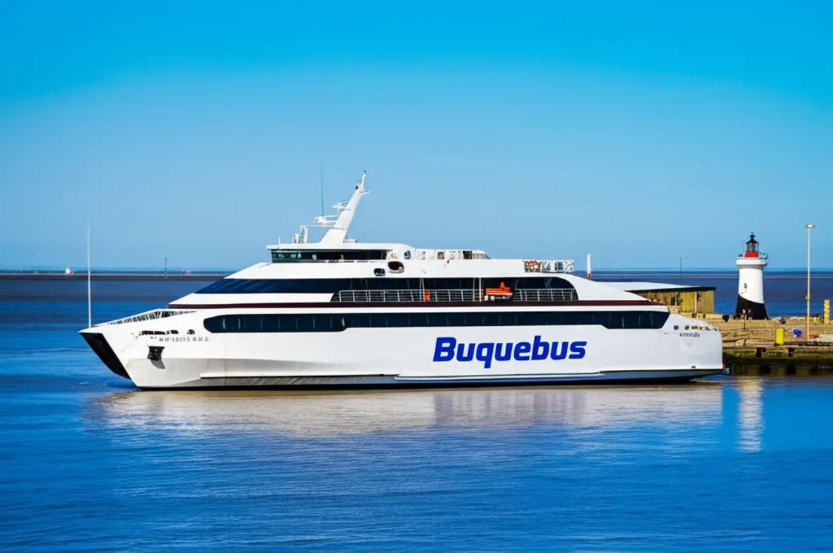 Ferry do Buquebus atracado no porto de Colonia del Sacramento.